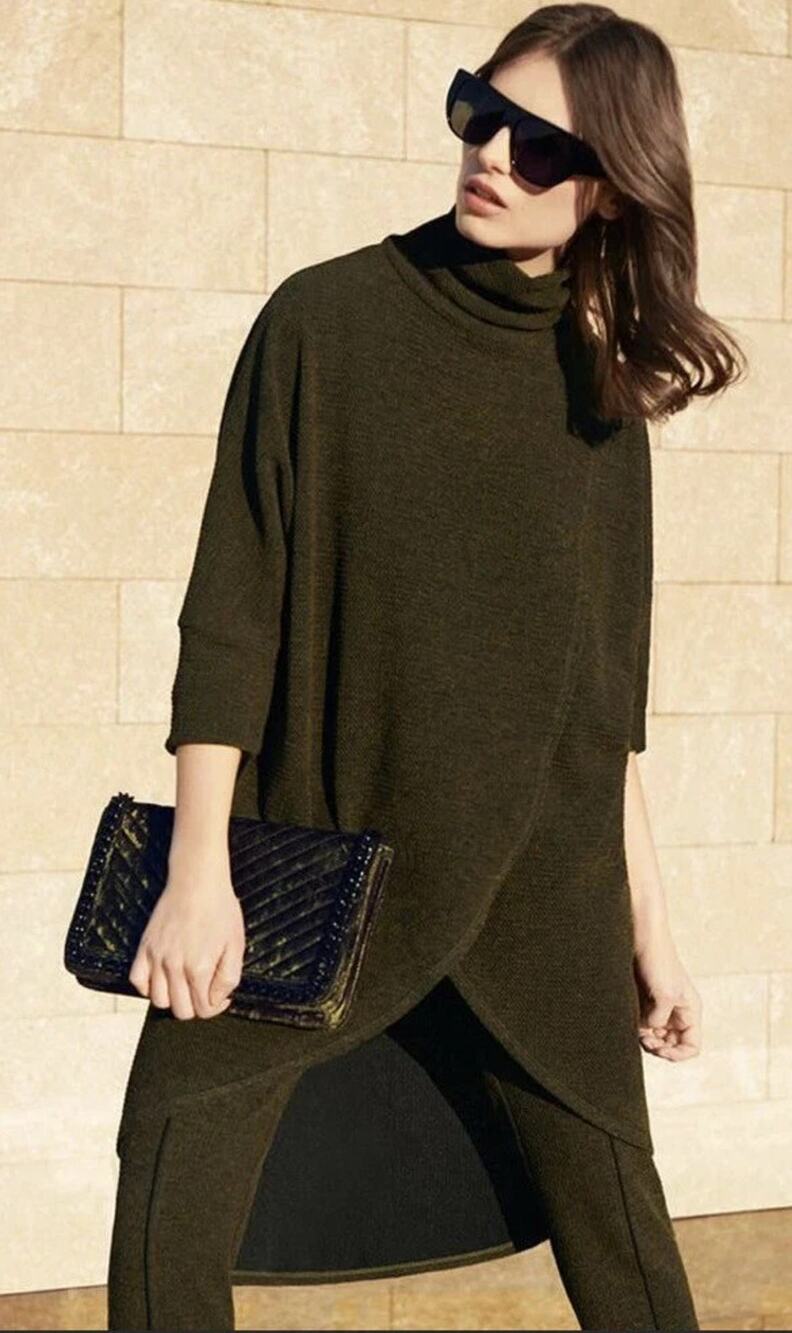 Joseph Ribkoff Anthropologie Tunic Turtleneck Sweater Zip Back Olive-NO TAG-10